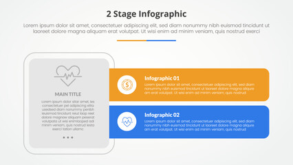 2 points stage template for comparison opposite infographic concept for slide presentation with big box and long rectangle shape with flat style