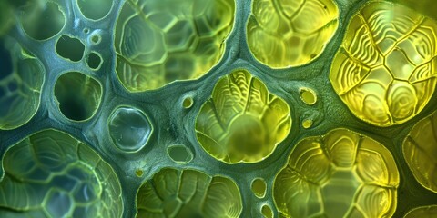 Cells of a plant under a microscope - obrazy, fototapety, plakaty
