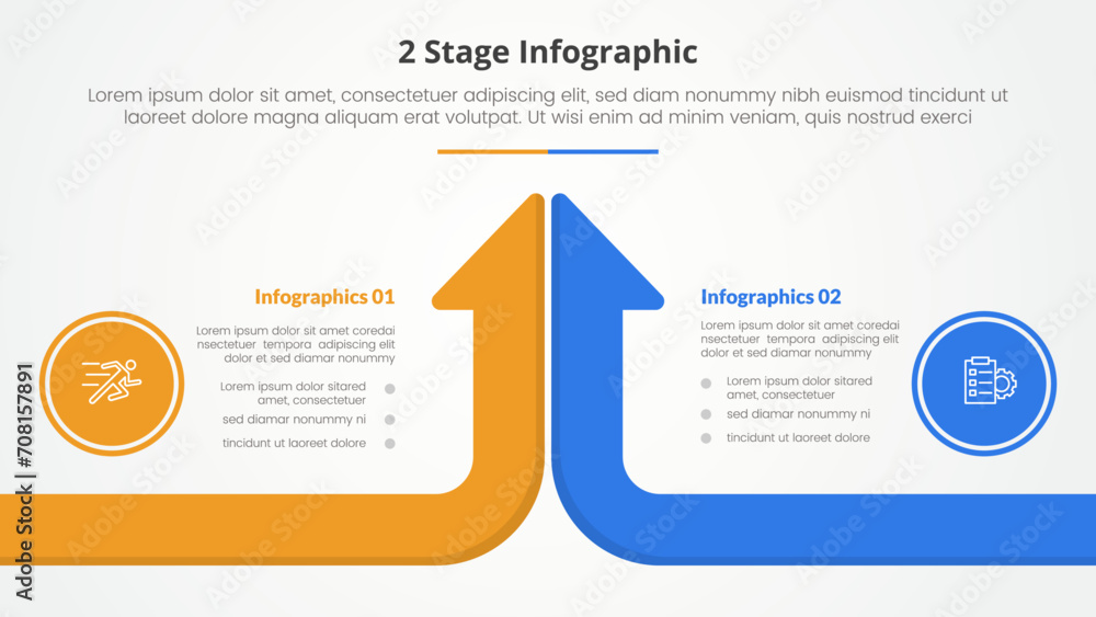 Poster 2 points stage template for comparison opposite infographic concept for slide presentation with long