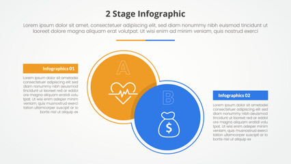 2 points stage template for comparison opposite infographic concept for slide presentation with big circle and box table with flat style