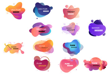 Set of modern abstract fluid organic blotch shapes. Geometric trendy liquid fluid template badges. Template vector graphics with geometric speech bubbles and banners with frames. Text with quotes