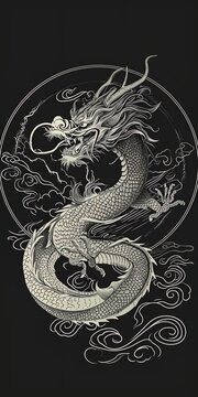 Chinese wood dragon, symbol of 2024, traditional illustration