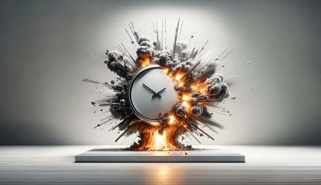 Dynamic Clock Erupting in Fiery Chaos - Explosive Moment