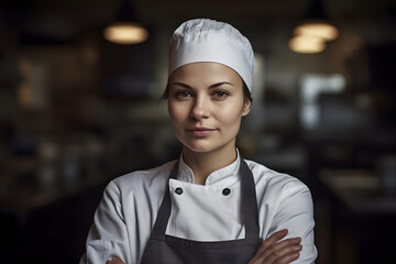Portrait of a smiling female chef in the kitchen