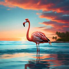 Fototapeta premium flamingo in the water generative ai