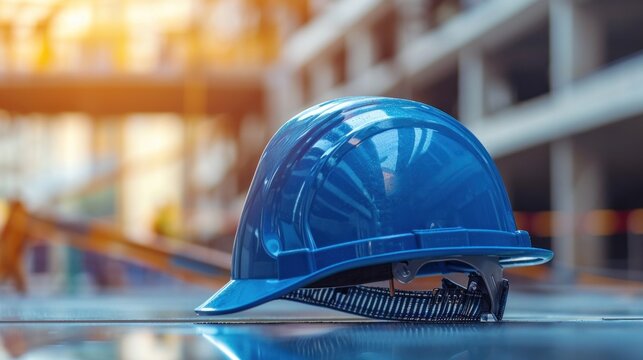 A Blue Hard Hat Sitting On Top Of A Table, AI