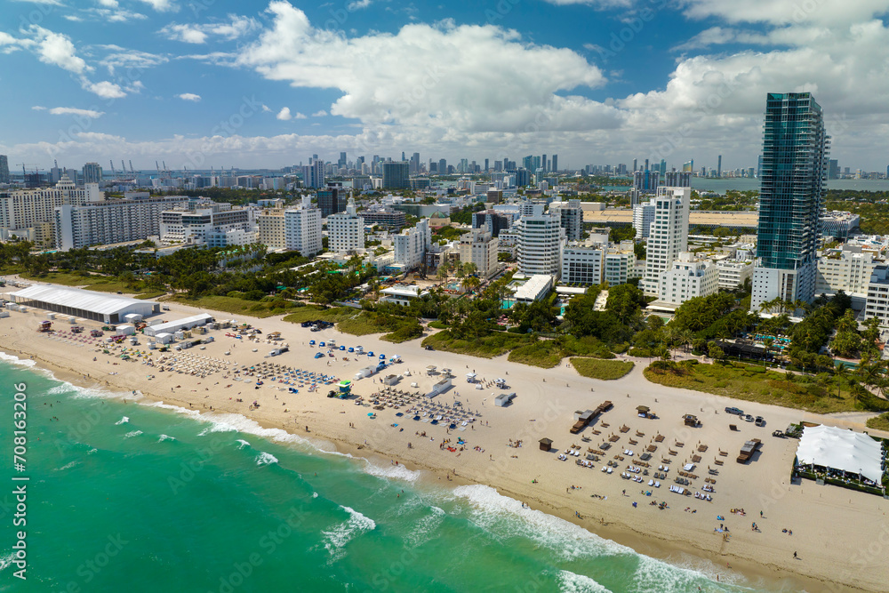 Canvas Prints Miami Beach is popular vacation spot in southern Florida. Sandy beach surface and tourist infrastructure