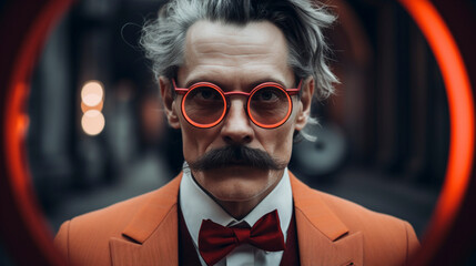 Man with Mustache in Red Circle