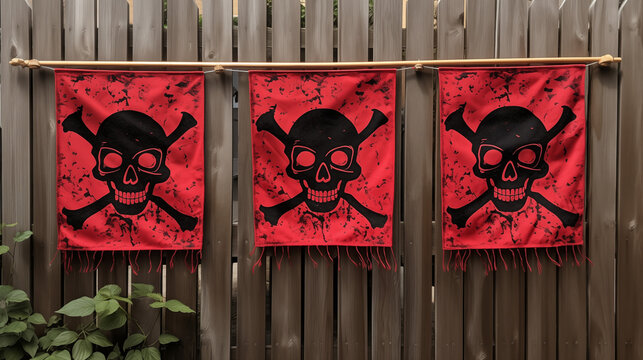 Piratenflagge gef&auml;hrlicher Totenkopf, Freibeuter der Meere, Jolly Rogers auf einer Fahne