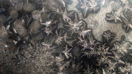 Frost on the window. Traces of frost on the glass.