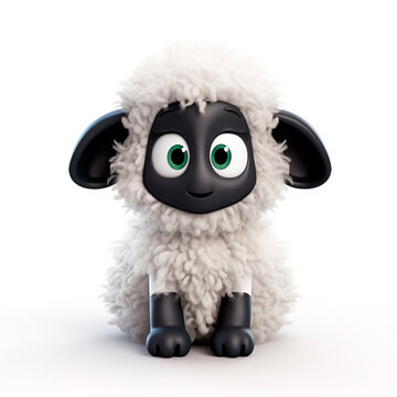 A cute, scared-looking sheep on a white background. Design illustration 3D concept.