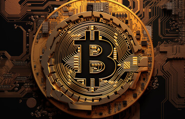 Fototapeta na wymiar Bitcoin Münze aus Gold, digitales Gold, Kryptowährungen sind alternative digitale Währungen