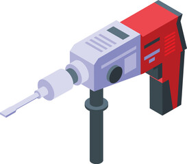 Fix instrument kit icon isometric vector. Hammer drill. Steel machine tool