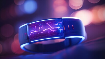Closeup of a wristband with a biometric sensor monitoring sleep patterns. - obrazy, fototapety, plakaty