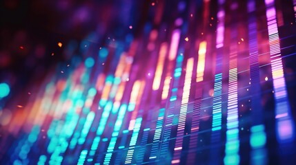 Closeup of an LED screen displaying the bands name and colorful visuals.