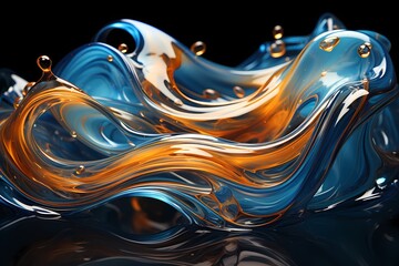 Lustrous copper and sapphire fluids creating an abstract masterpiece - obrazy, fototapety, plakaty
