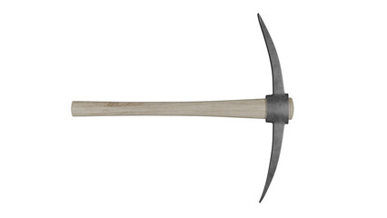 Mining pick or pickaxe with light wood handle isolated on transparent and white background. Miner concept. 3D render