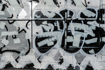 Urban Canvas: Monochrome Graffiti Adorning a City Wall