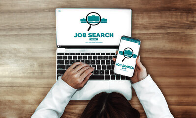 Human Resources Recruitment and People Networking Concept. Modern graphic interface showing...
