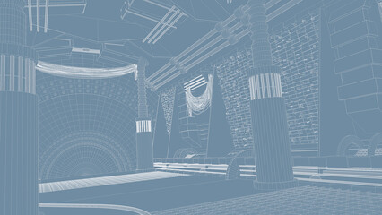 3D blueprint of a futuristic corridor architecture