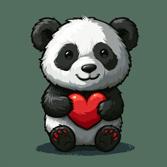 Cute panda holding love cartoon