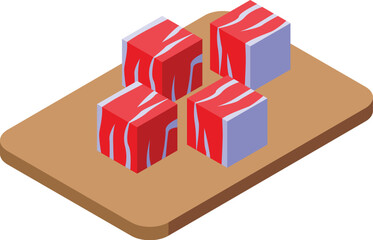 Meat slices on wooden board icon isometric vector. Farm animal. Meat leg