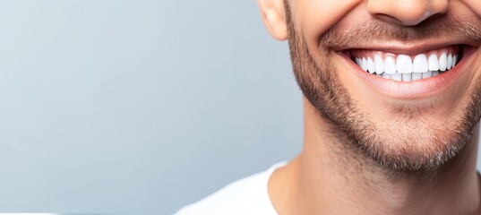 Obraz premium Closeup portrait of a handsome blonde man with a beaming smile, perfect for dental ad