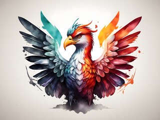 Obraz premium Colorful Phoenix in Flight: A Mythical Bird with Rainbow Feathers