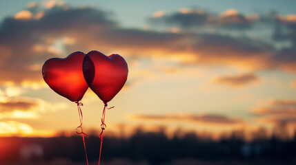 Valentines day background banner - abstract panorama background with red hearts - concept love