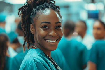 Fototapeta premium portrait of smiling black female nurses in hospital