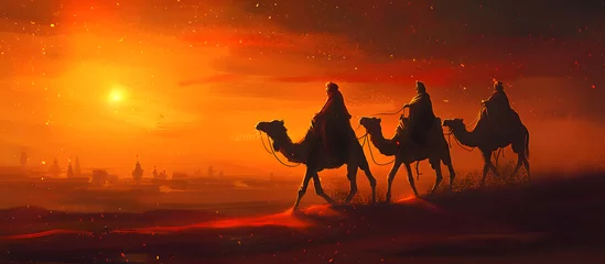 Foto op Plexiglas camels in the desert at night © Lin_Studio