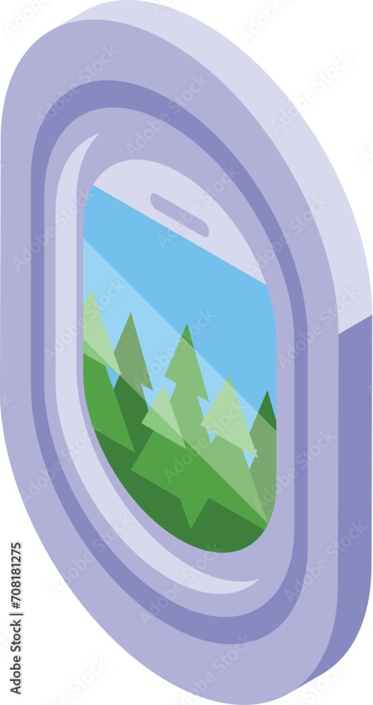 Wall mural Travel over forest airplane window icon isometric vector. Aviation discover. Fun sky travel - Wall murals