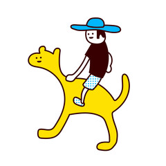 動物に乗る男性