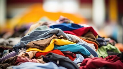 Closeup of a pile of used clothing, representing volunteering at a thrift store or donating clothes to those in need. - Powered by Adobe