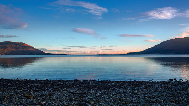 Beautiful sunset view from Warrenpoint.  On the left, the Mourne Mountains in Northern Ireland and on the right the Cooley Mountains in Republic of Ireland