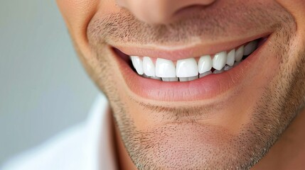 Closeup portrait of a handsome blonde scandinavian man with clean teeth, perfect for a dental ad
