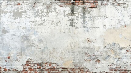 Empty Old Brick Wall Texture. Painted Distressed Wall Surface. Grungy Wide Brickwall. Grunge white...