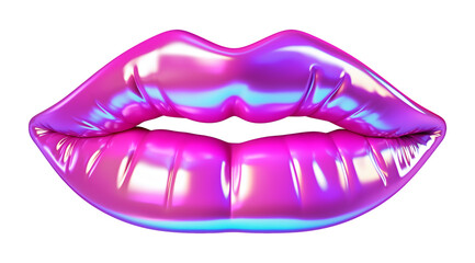 Neon Glossy Lips Isolated on Transparent Background
