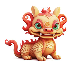 Cute Chinese Dragon 3D Style Isolated on Transparent Background
