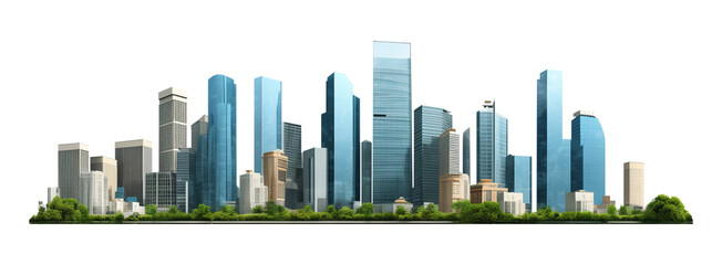 City Building Skyline Isolated on Transparent Background

