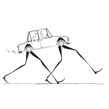 Driving car with giant legs