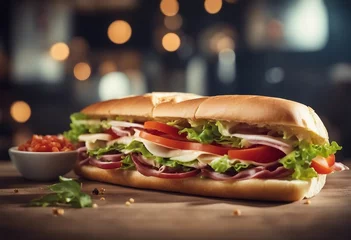 Fotobehang Italian sub sandwich with chips © ArtisticLens