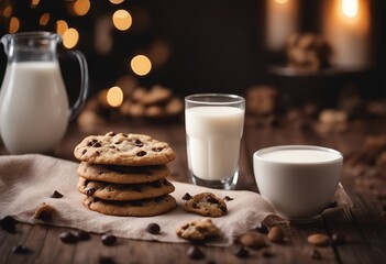 Homemade chocolate chip cookies with milk