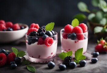 Yogurt dessert with jelly and fresh berries