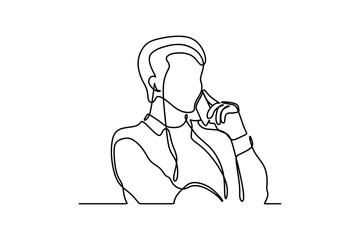 continuous line drawing of young man talking on cellphone. Business concept. One line drawing. Doodle vector illustration