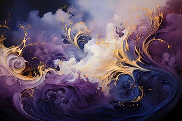 Pearl white and midnight purple liquids swirling in a celestial dance