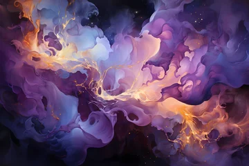 Fotobehang Pearl white and midnight purple liquids swirling in a celestial dancer ©  ALLAH LOVE