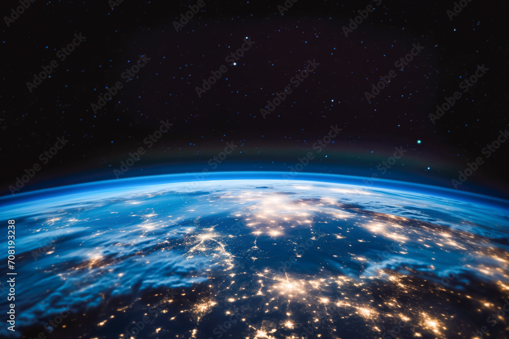 Wall mural planet earth from space with lights visible. vision of sunrise over the earth visible from space. ci