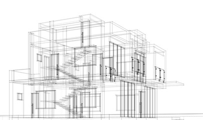 house building sketch architecture 3d illustration