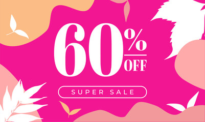 super sale 60% off banner modern minimal set abstract template with pastel-colored stains